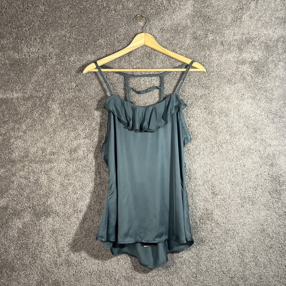 Chaser Womens XS Green Ruffle Front Lattice Back Cami Tank Top Sleeveless NWT